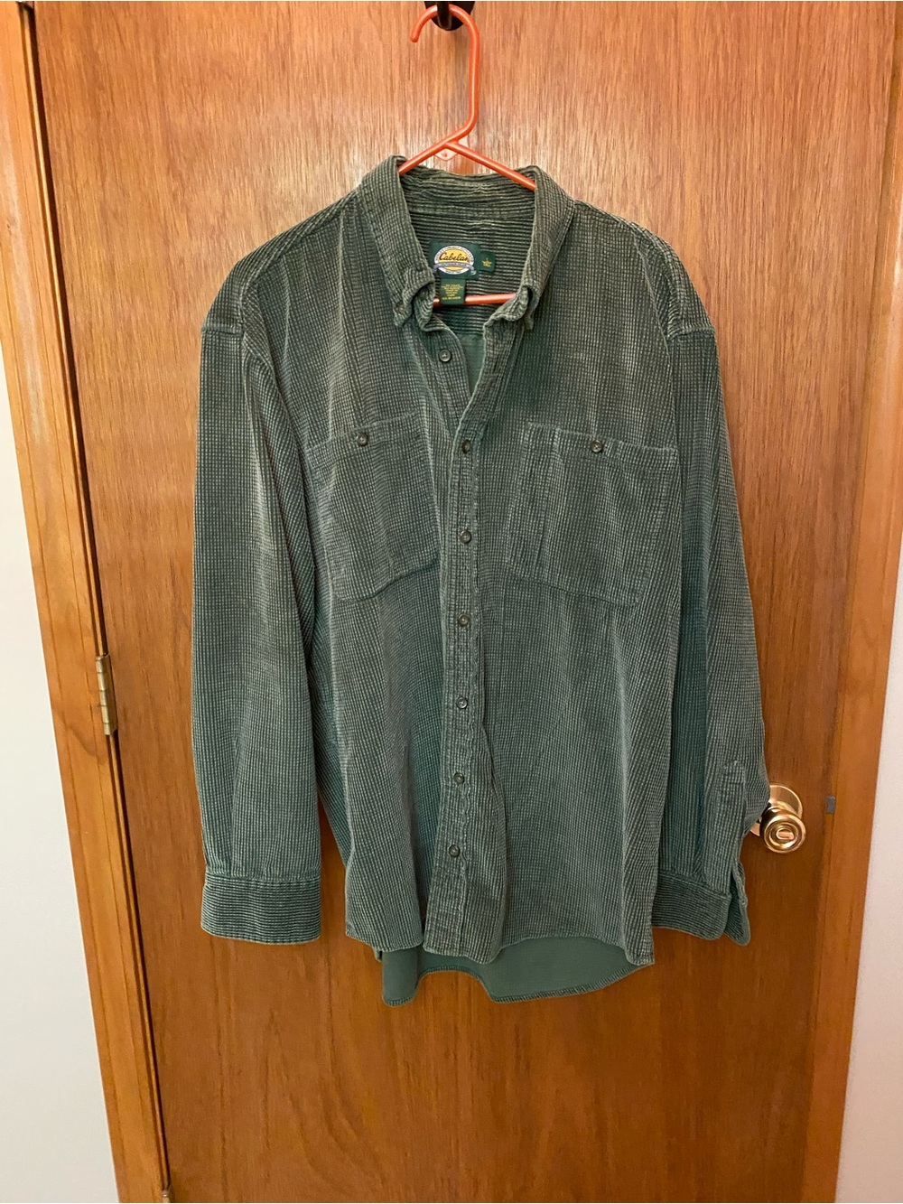 Cabelas Corduroy Green Button Up Long Sleeve Shirt Size Large Tall
